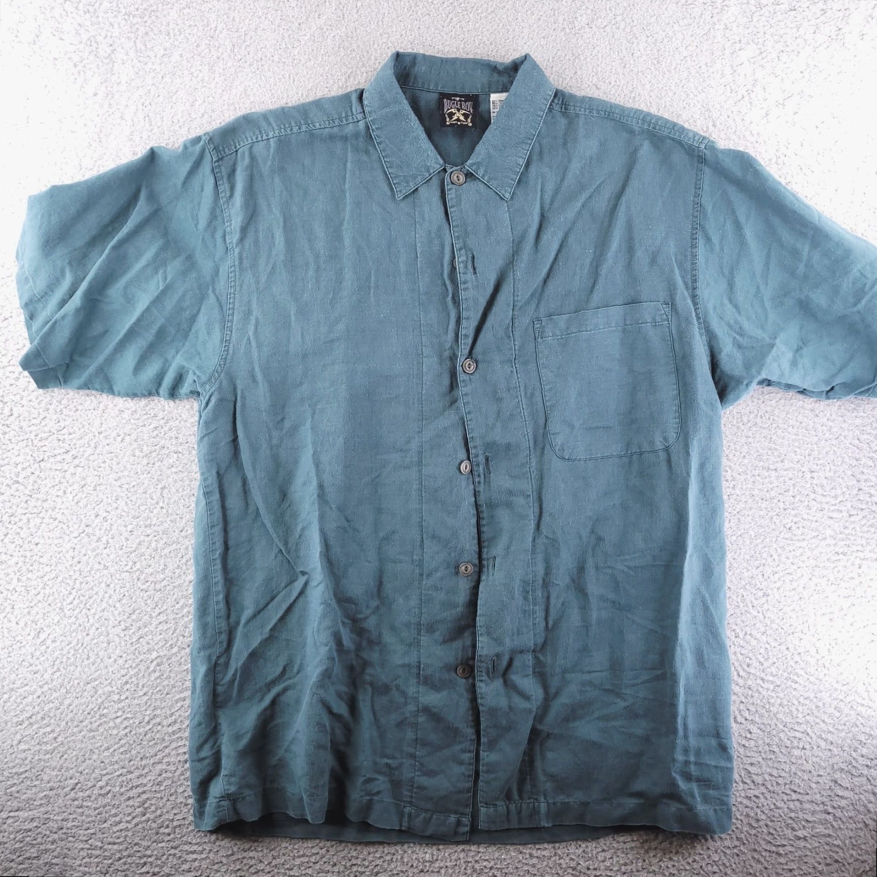 Etro VINTAGE Bugle Boy Shirt Mens L Green Canvas Short Sleeve Button-Up Collared Retro Work Relaxed Fit Size US L / EU 52-54 / 3 - 2 Thumbnail