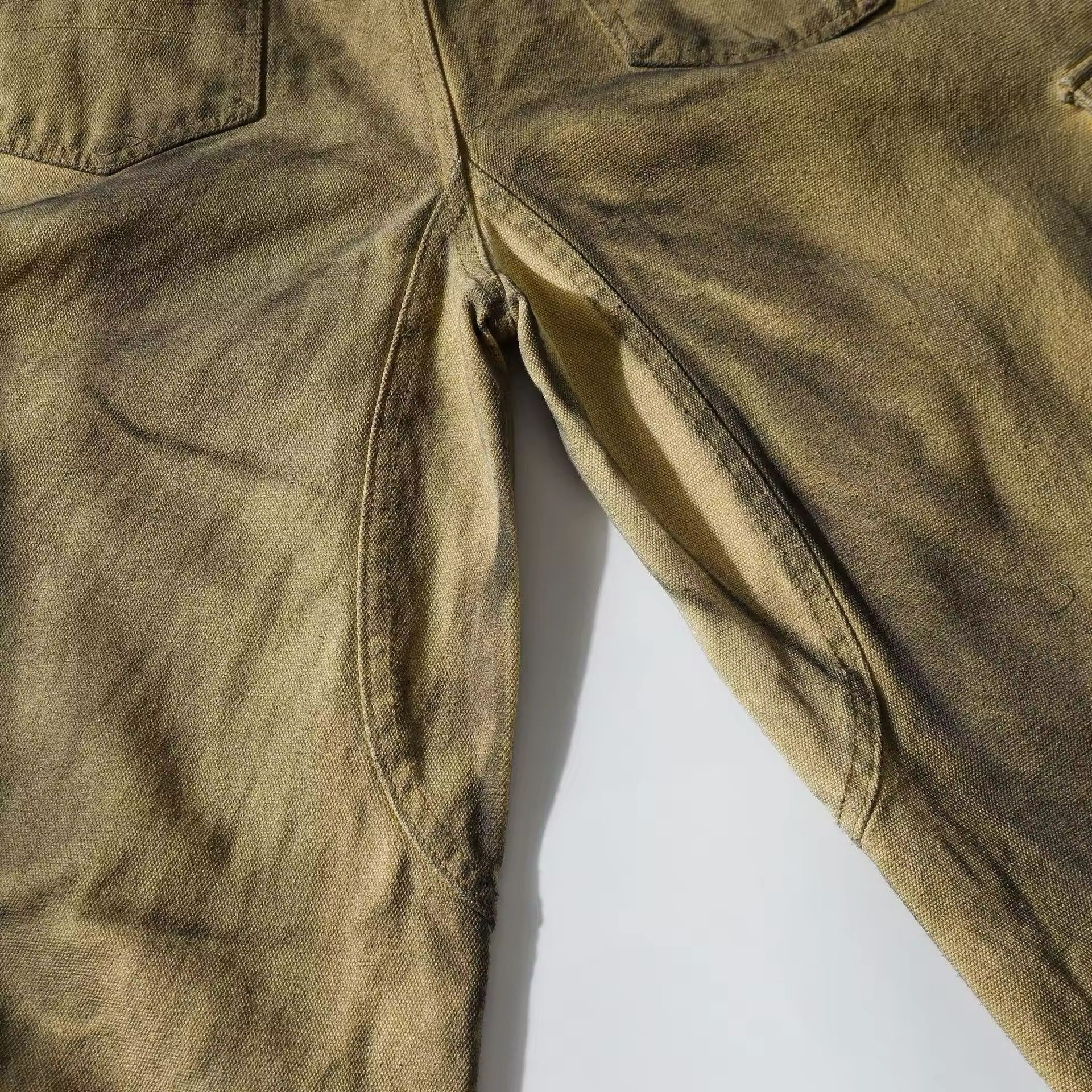 Vintage Khaki Flame Embroidery Wide Leg Jean