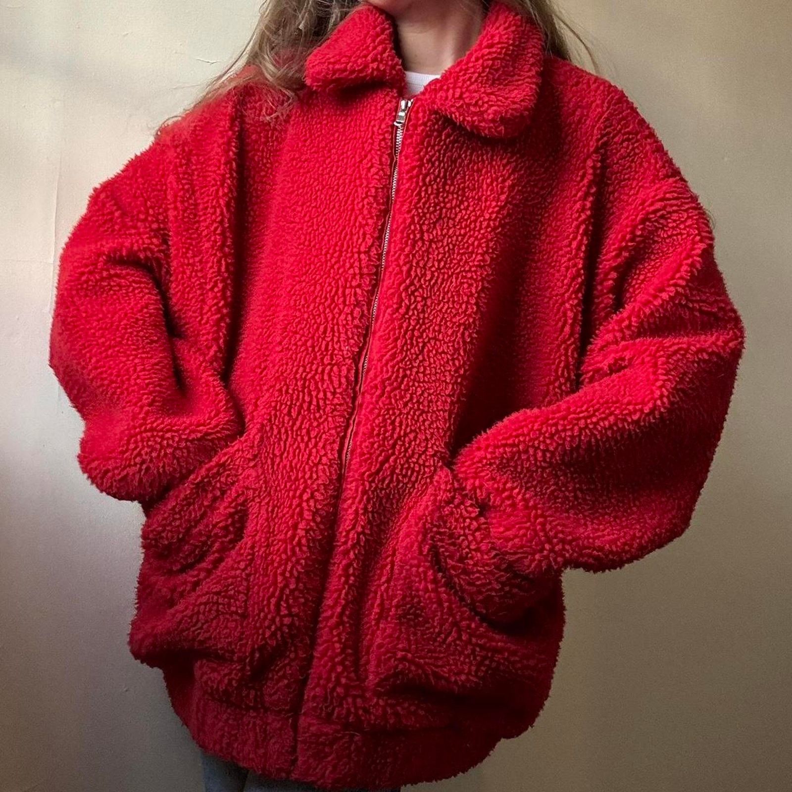 I.AM.GIA I.AM.GIA Red Faux Sherpa Pixie Coat Small Oversized Zip Size S / US 4 / IT 40 - 2 Thumbnail