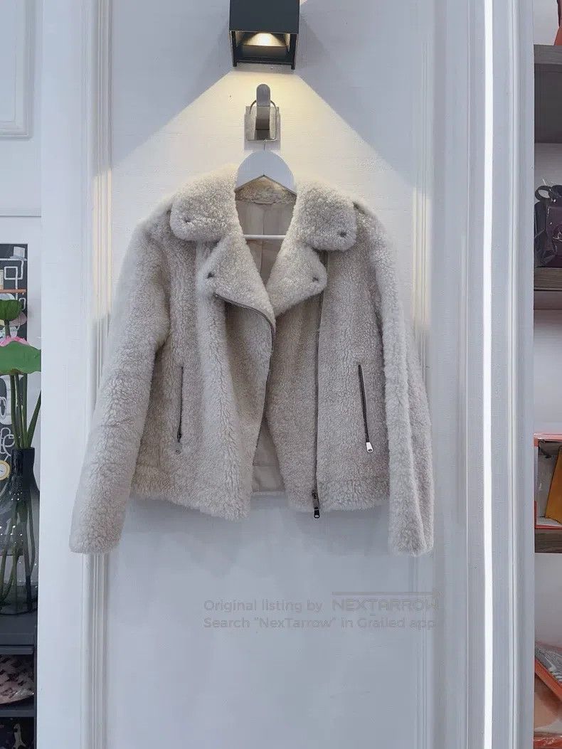 Brunello Cucinelli Brunello Cucinelli Off-white Leather and Fur Biker Jacket Size XS / US 0-2 / IT 36-38 - 1 Thumbnail
