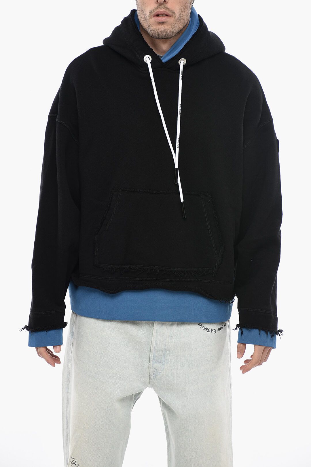 image of Palm Angels Og1Mm0524 Double Layered Hoodie In Blue Black, Men's (Size XS)