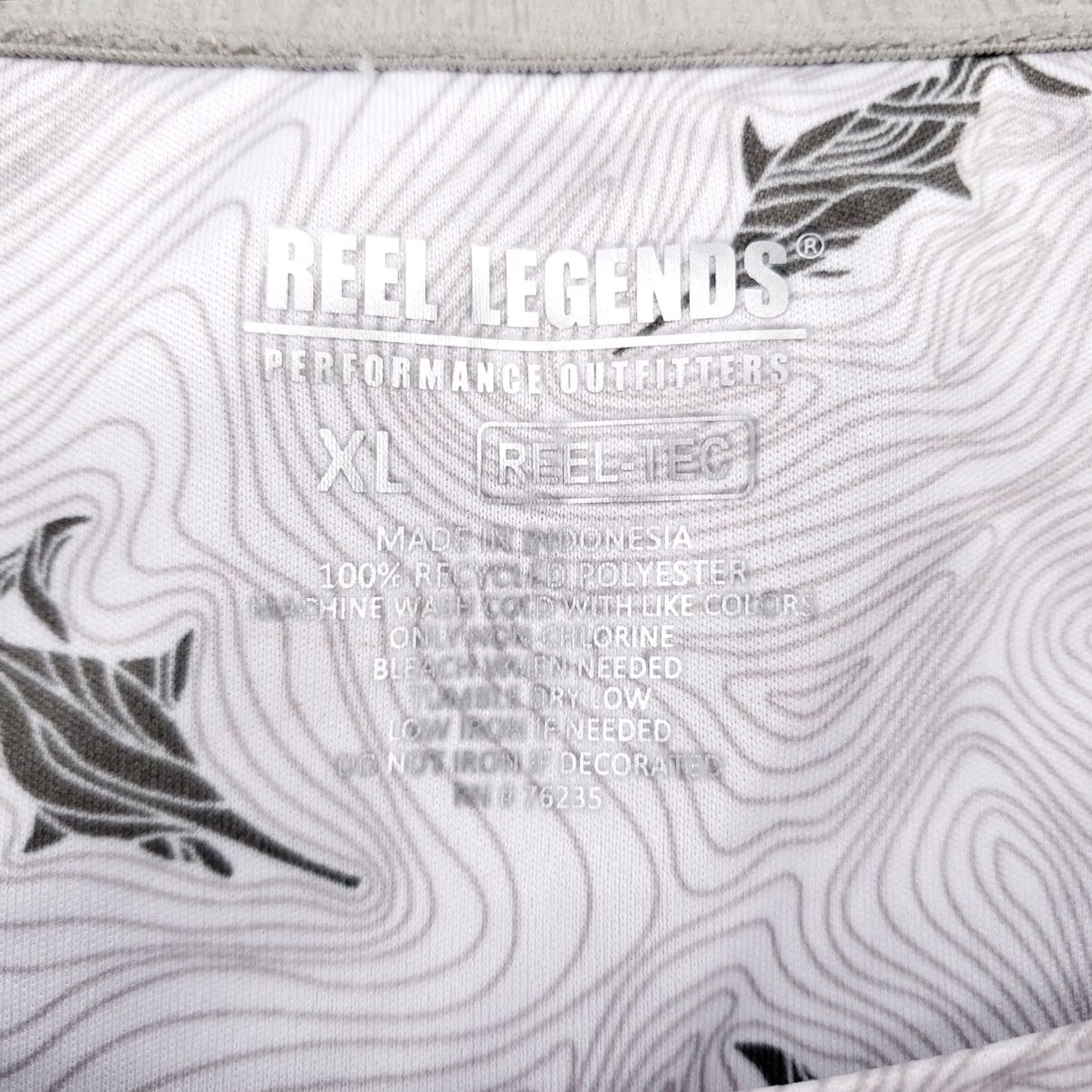 Vintage Reel Legends Shirt Men XL White Shark Print Topographic Swirl Long Sleeve Fish Size US XL / EU 56 / 4 - 7 Thumbnail