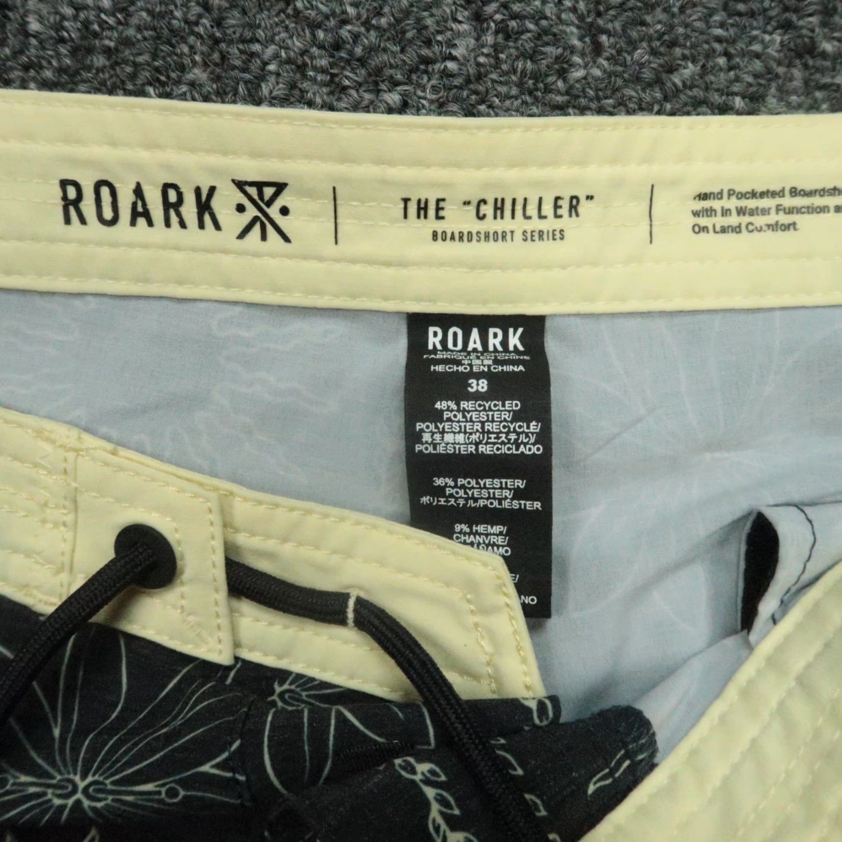 Roark Roark Board Shorts Mens 38 Black Yellow Floral Chiller Hemp Blend Cotton Nylon Polyester Spandex Size US 38 / EU 54 - 3 Thumbnail