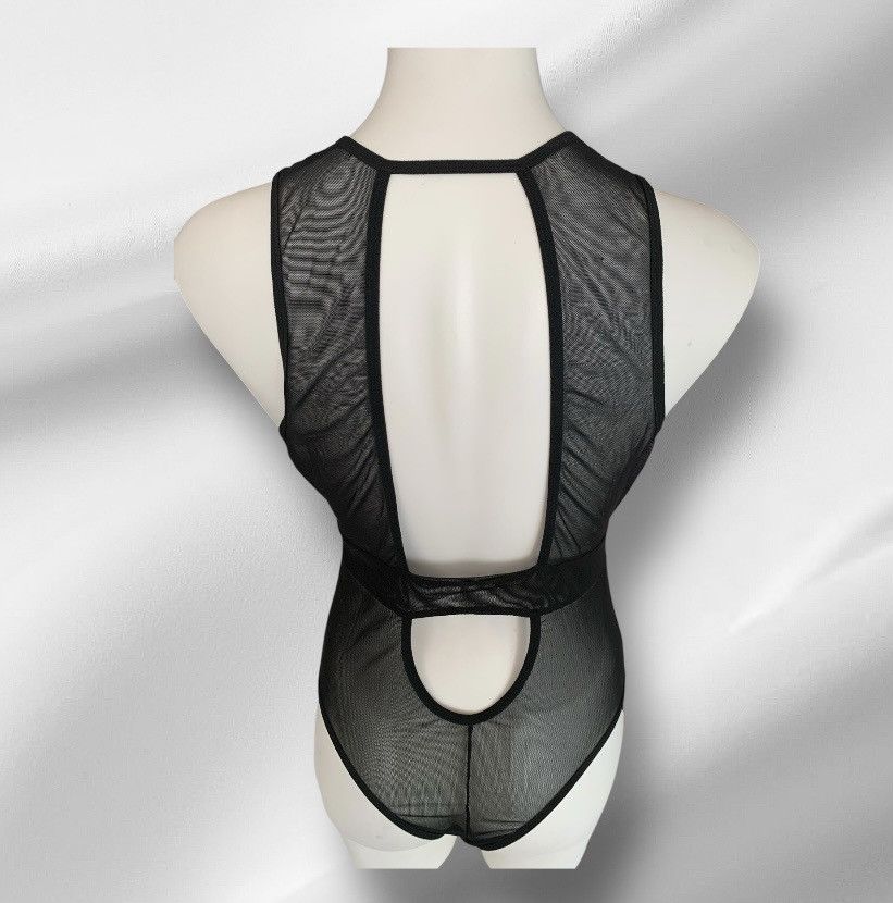 Designer NWT Black Mesh One Piece Bodysuit Lingerie Embroidered Lace Size M / US 6-8 / IT 42-44 - 8 Thumbnail