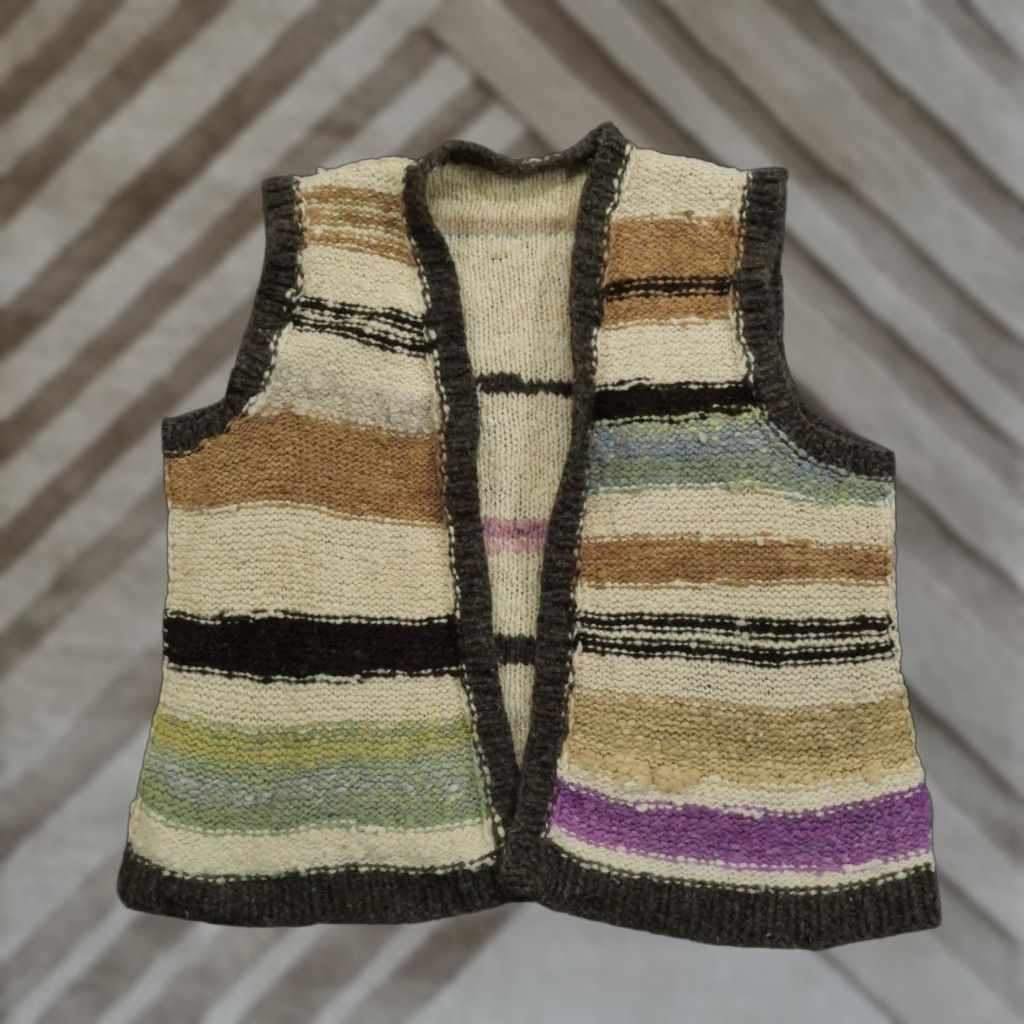 Vintage VINTAGE Handmade Sweater Vest Womens XL Brown Purple Striped Hippy Rag Cardigan Knit Wool V-Neck Casual Winter Size XL / US 12-14 / IT 48-50 - 1 Thumbnail