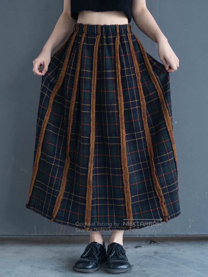Comme des Garcons Comme Des Garcons Brown green check spliced half skirt Size 23" - 4 Thumbnail