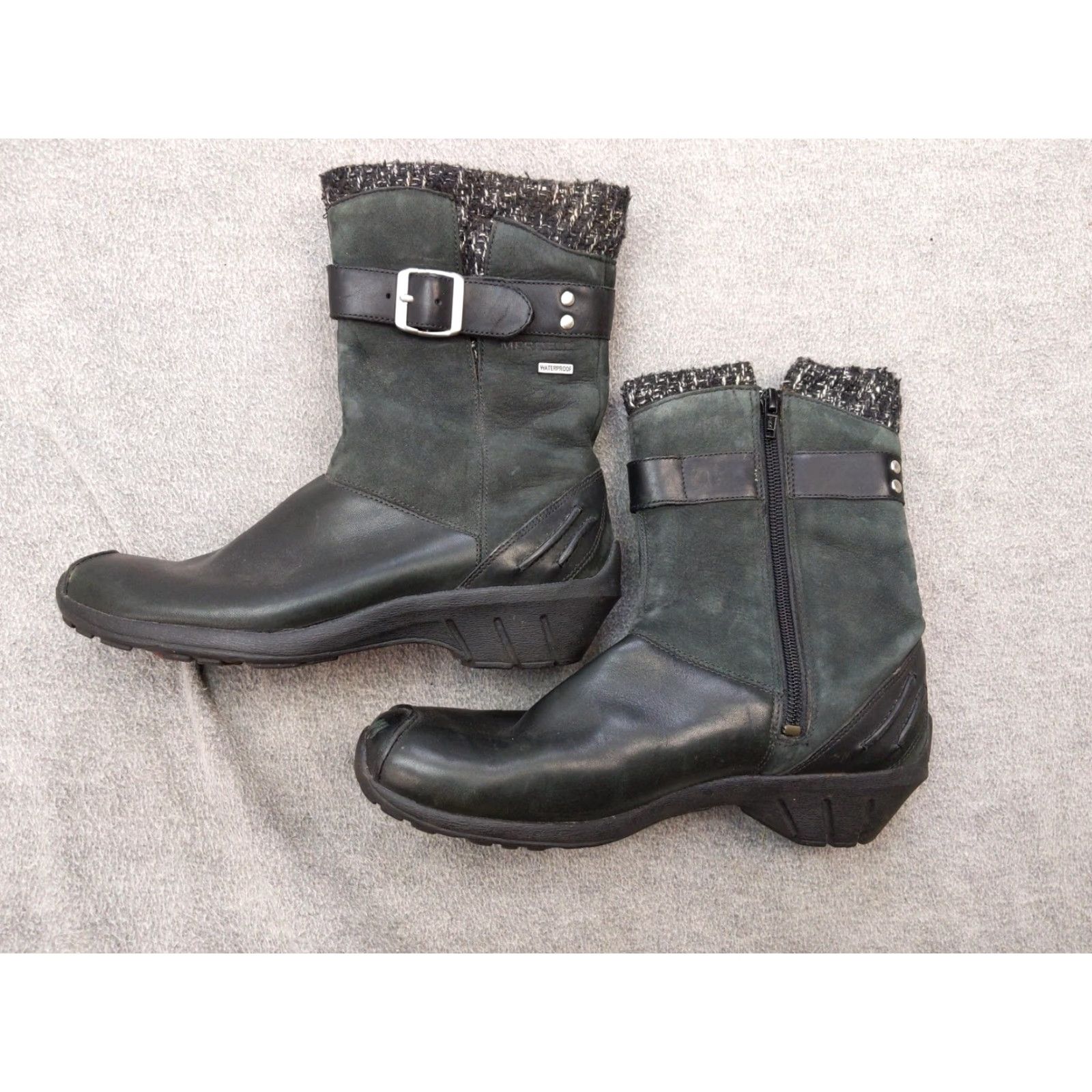 Merrell Merrell Donatella Waterproof Boots Womens 8 Black Leather Suede Winter Zip Mid-Calf Toe Round Waterproof Women Size US 8 / IT 38 - 2 Thumbnail