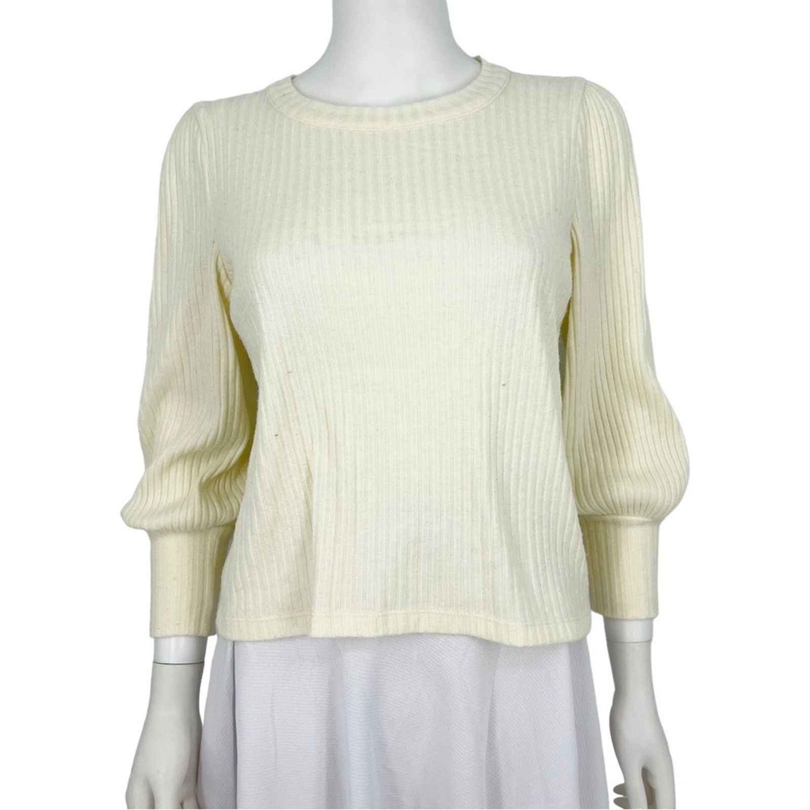 Madewell Madewell Cream Balloon Long Sleeve Crewneck Sweater Size XS Size XS / US 0-2 / IT 36-38 - 2 Thumbnail