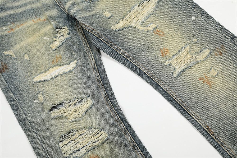 Vintage Men's distressed ink-splashed punk ripped washed jeans Size US 32 / EU 48 - 5 Thumbnail