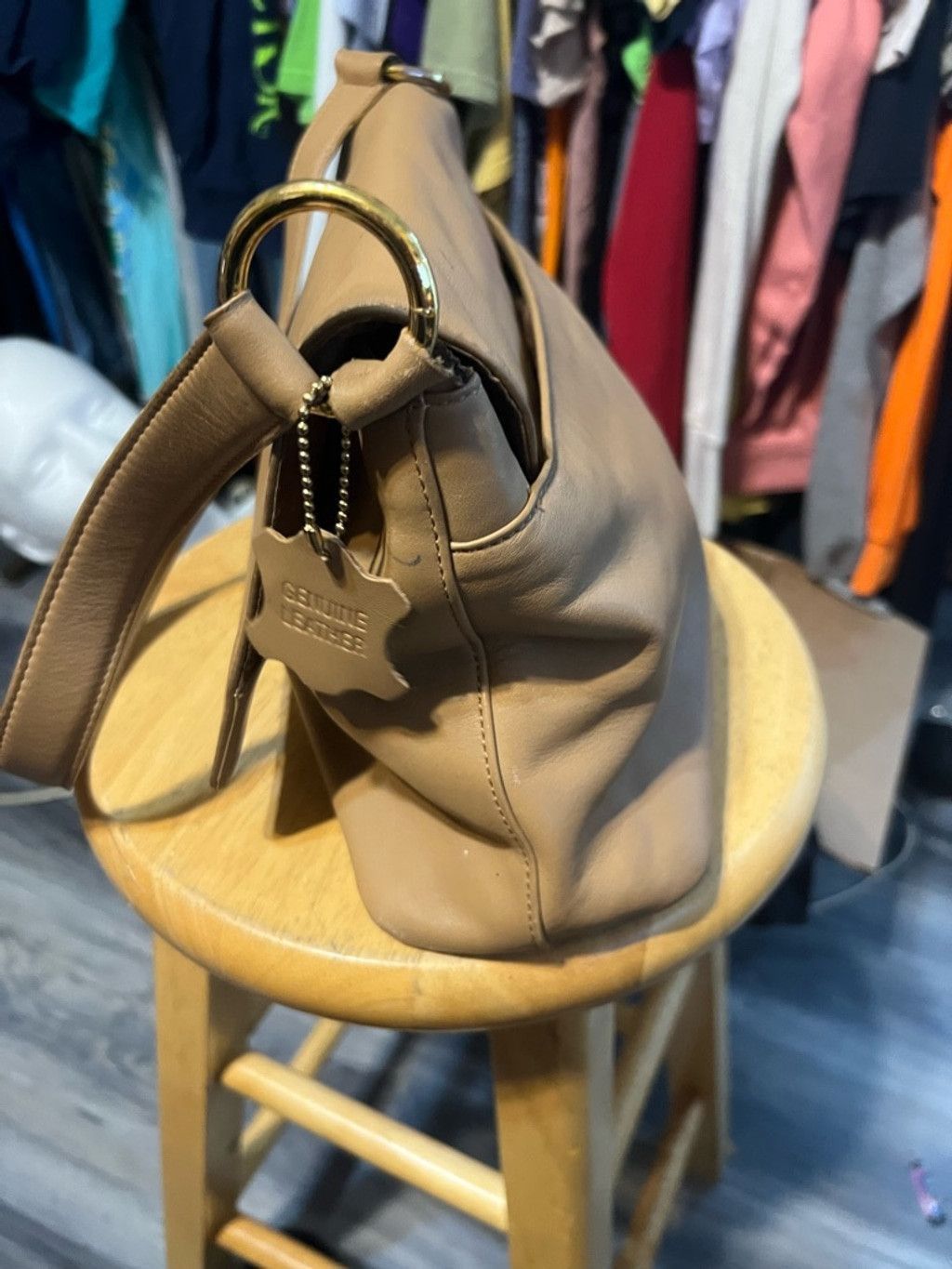 Lord & Taylor Women's Lord & Taylor Tan Leather Shoulder Bagu in Size ONE SIZE - 13 Thumbnail