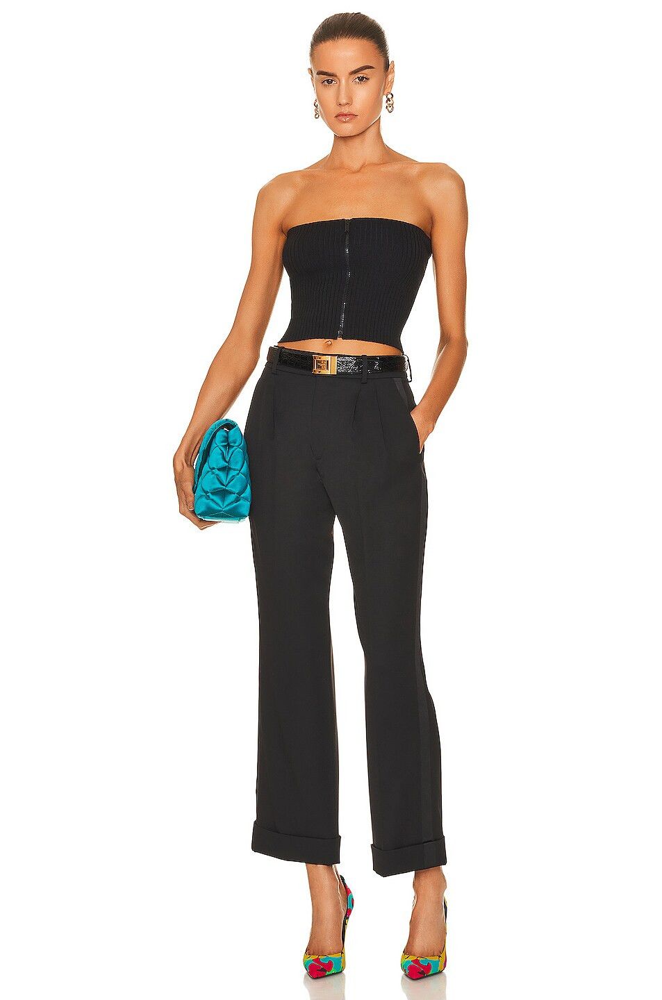 Saint Laurent Paris o1s1wg110924 Zip Bustier in Ribbed Knit in Black Size XS / US 0-2 / IT 36-38 - 4 Thumbnail