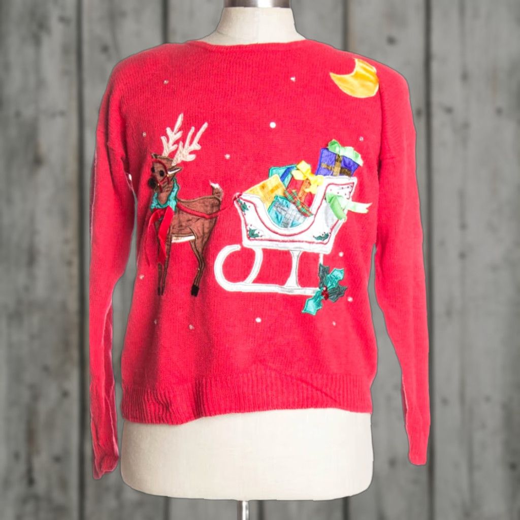 Vintage VINTAGE Work in Progress Red Ugly Christmas Pullover Adult M Ramie / Cotton Pullover Christmas Red Vintage Shirt Mens Womens 42” Bust 23” Length Size M / US 6-8 / IT 42-44 - 1 Preview