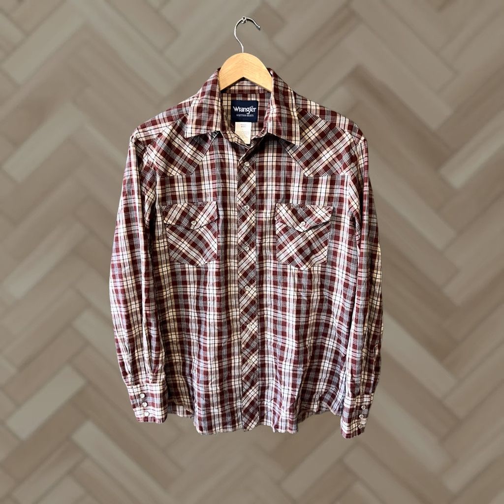 Wrangler Wrangler Shirt Mens Size Medium Red Checkered Long Sleeve Pearl Snap Dress Size 40R - 1 Thumbnail