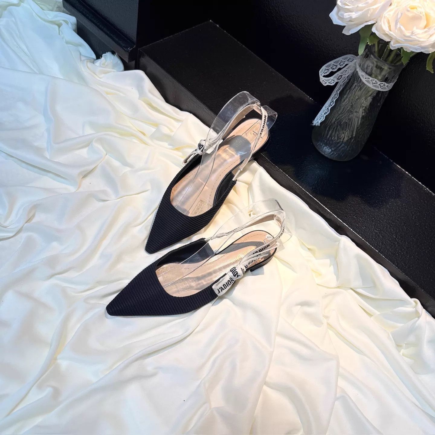 Dior Dior B&W Embroidered Logo Low Heel Pumps 35.5 99N Size US 5 / IT 35 - 1 Thumbnail