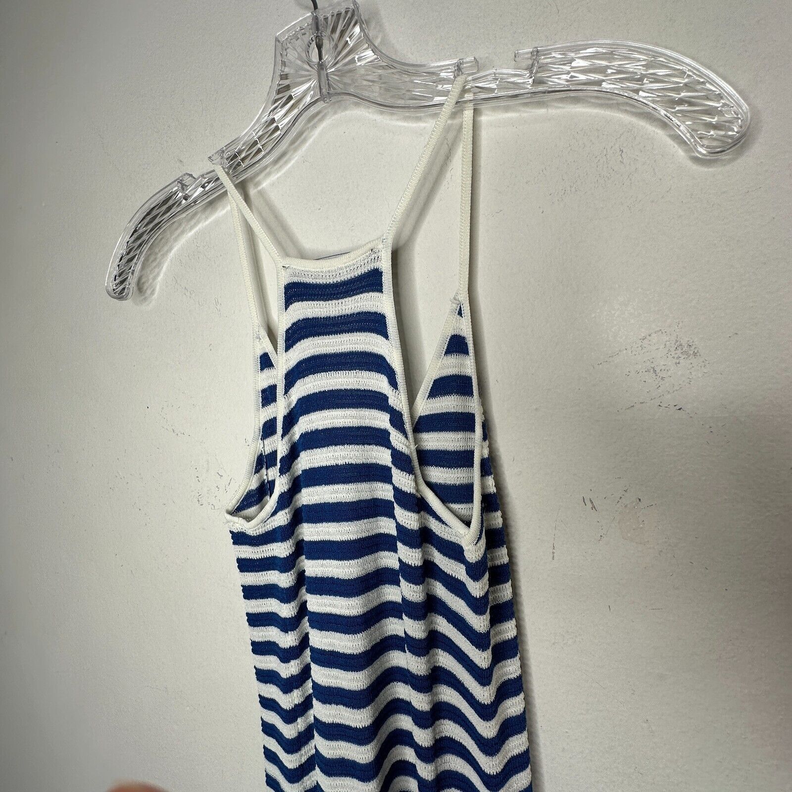 Mango MNG White Blue Striped V-Neck Thin Straps Maxi Dress XXS Size XXS / US 00 / IT 34 - 5 Thumbnail