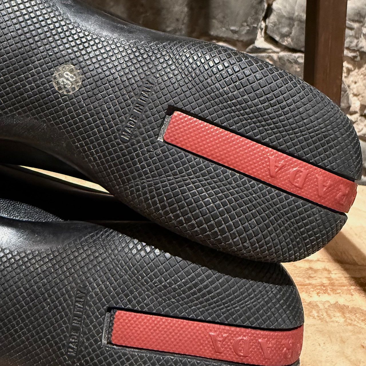 Prada Prada Linea Rossa Black Leather Triangle Emblem Loafers Size US 8 / IT 38 - 9 Thumbnail