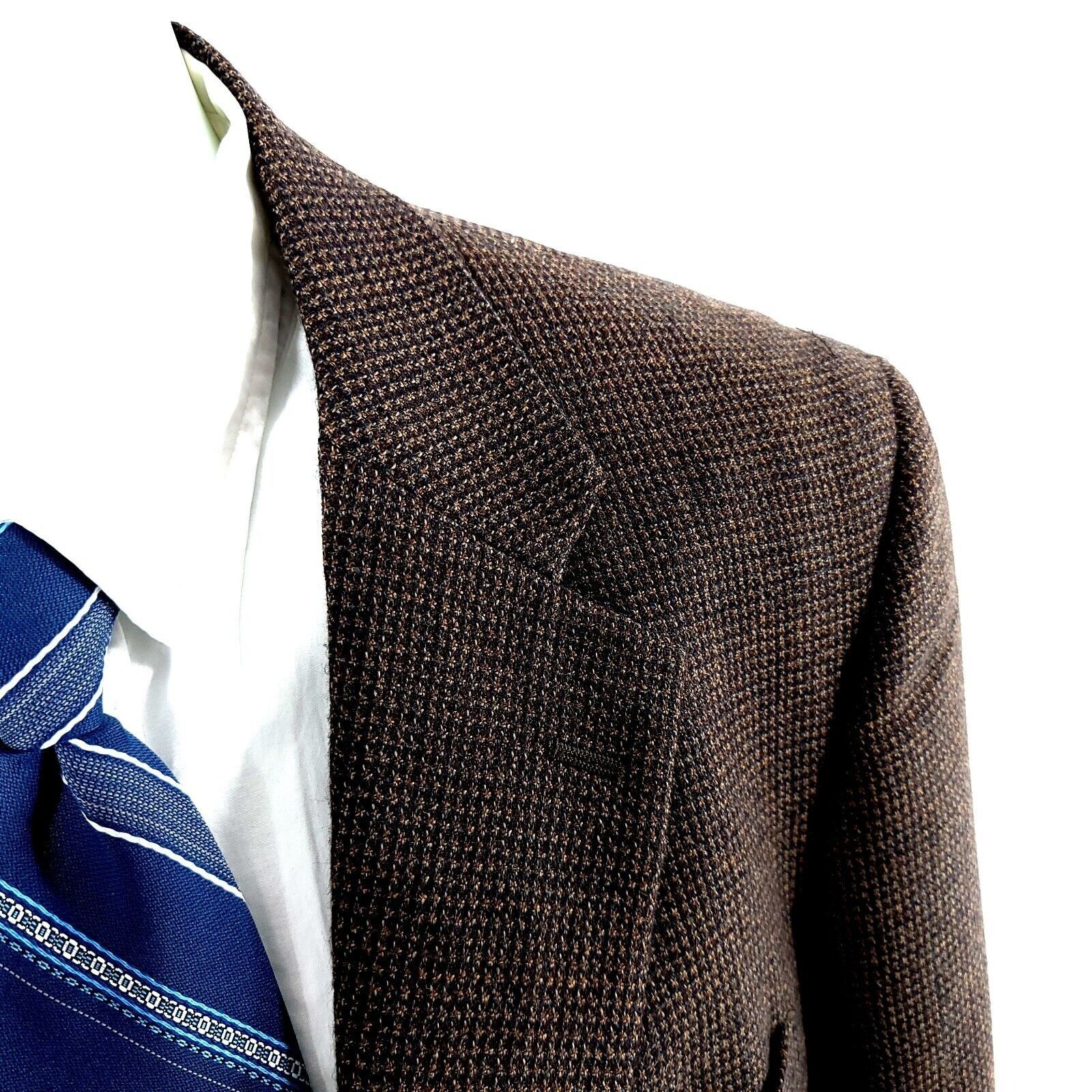 Pronto Uomo Pronto Uomo Tweed Wool 2 Button Sport Coat 44R Brown Blue Ta Size 44R - 2 Thumbnail