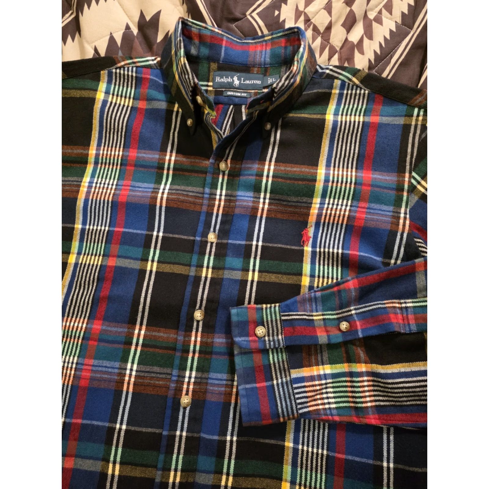 Ralph Lauren VINTAGE Ralph Lauren Long Sleeve Button-Up Flannel Blue Plaid Men's Large Shirt Size US L / EU 52-54 / 3 - 2 Thumbnail