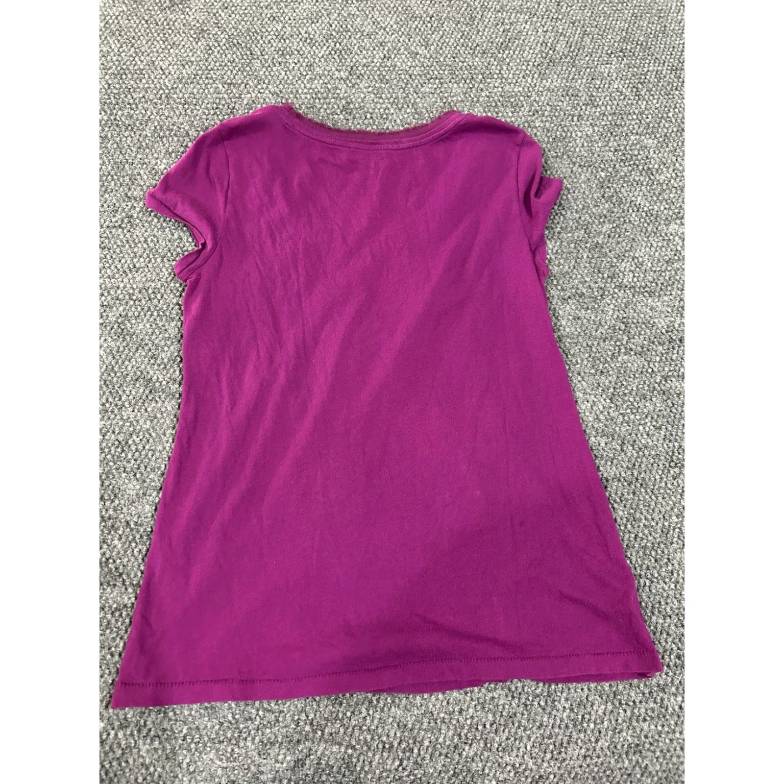 Ann Taylor Loft Blouse Womens L Purple Floral Textured Applique Short Sleeve Round Neck Pullover Casual Knit Polyester Size L / US 10 / IT 46 - 6 Thumbnail