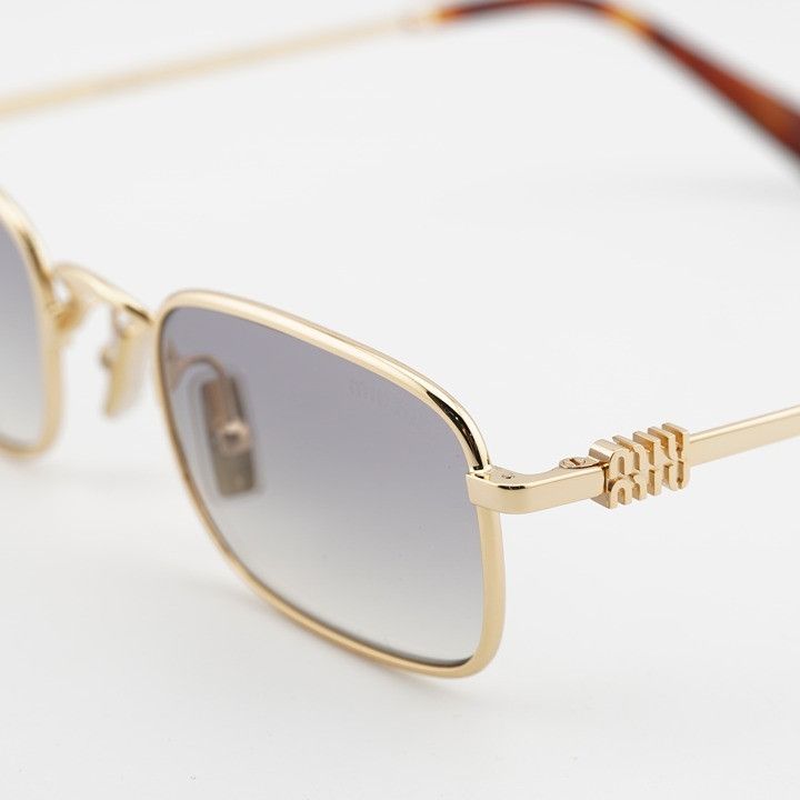 Miu Miu Miu Miu MUA53S 5AK04O Sunglasses Gold Rectangle Frame Size ONE SIZE - 3 Thumbnail