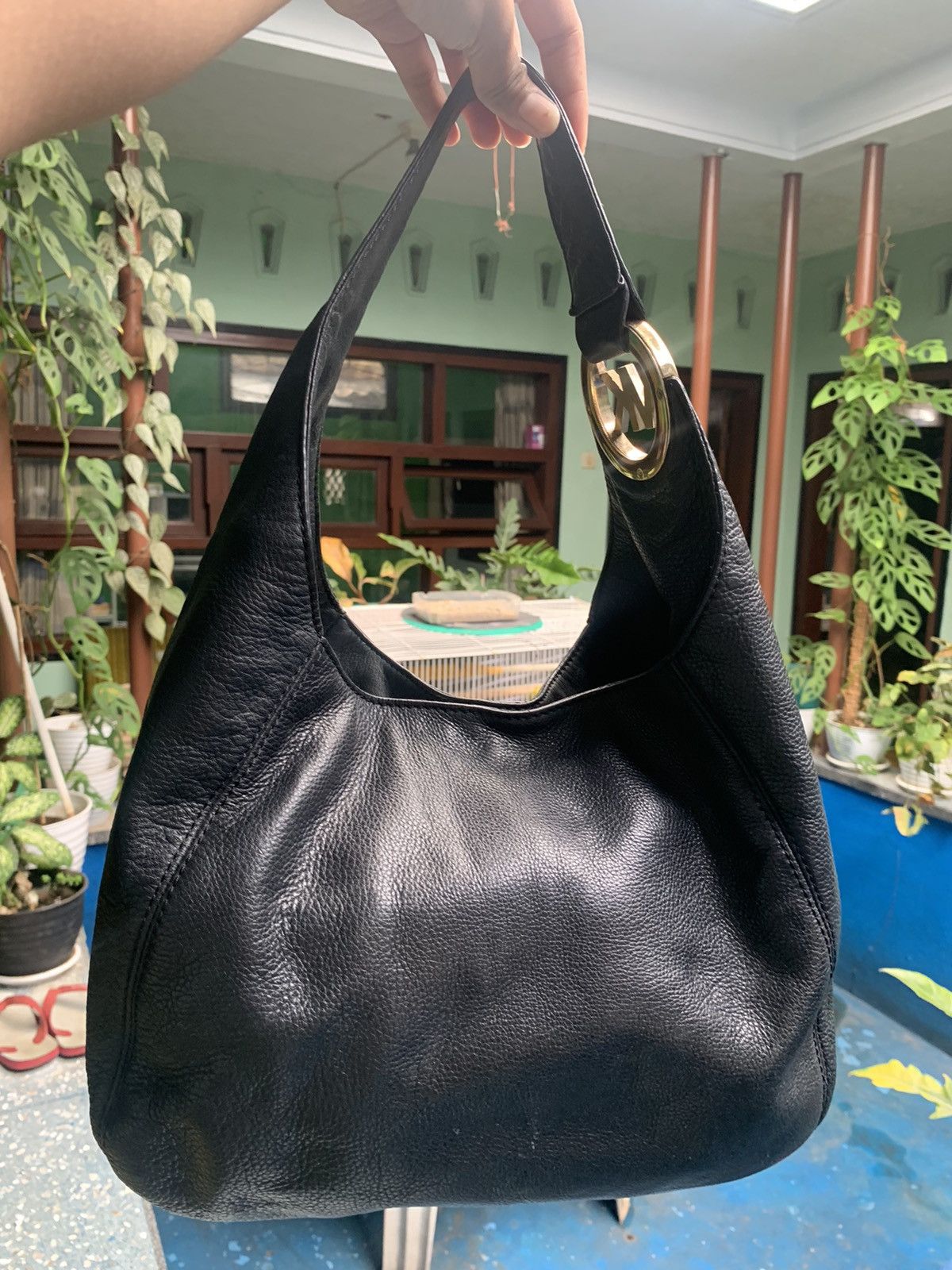 Leather Michael Kors Vintage MICHAEL KORS Fulton Large Black Leather Hobo Bag Grailed