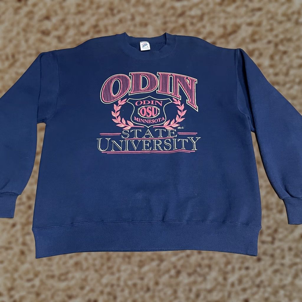 Jerzees VINTAGE Odin State University Sweatshirt Mens Large Blue Jerzees 90s Collegiate Graphic Print Pullover Size US L / EU 52-54 / 3 - 1 Thumbnail