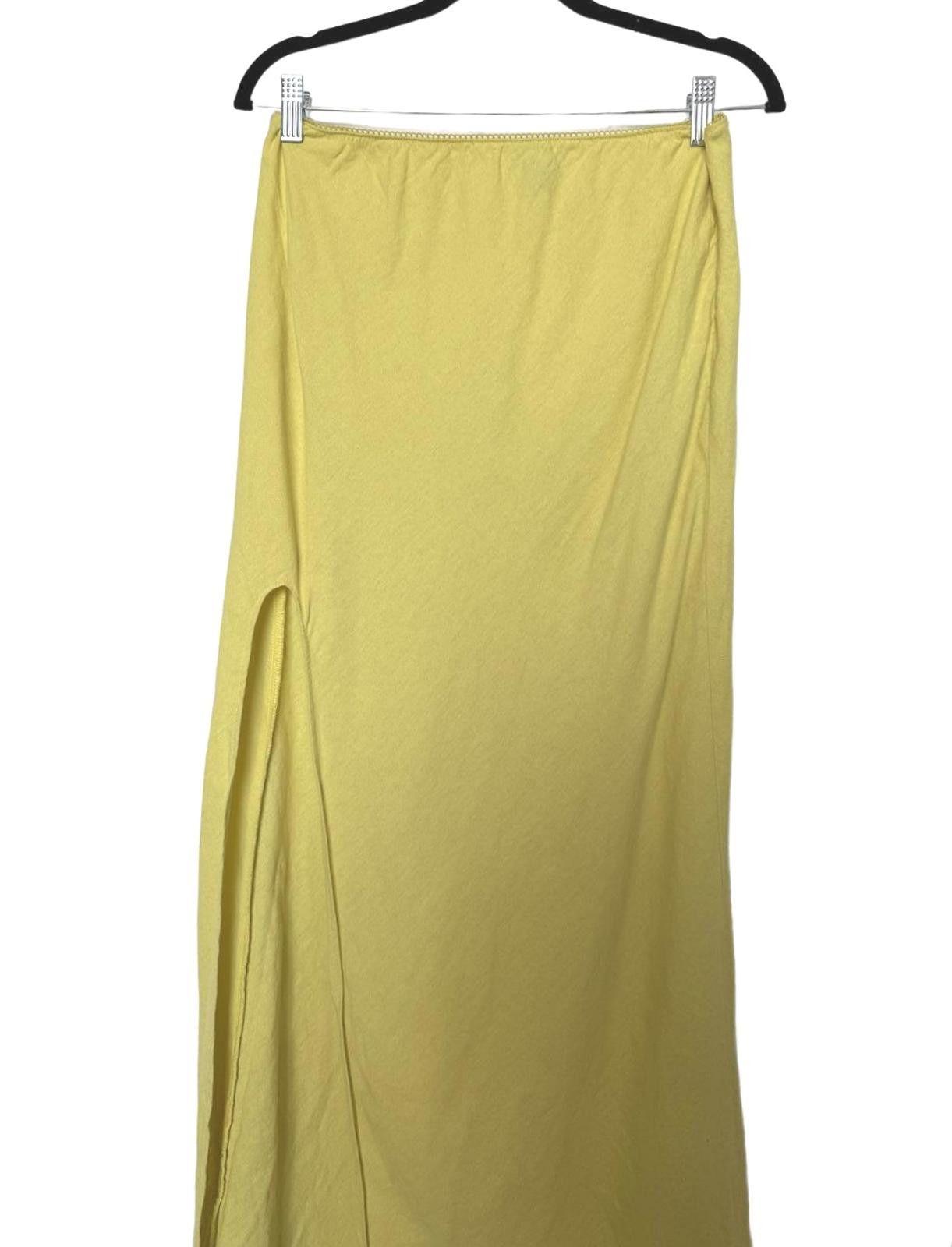 Designer Yellow Linen Maxi Skirt High Slit Size 32" / US 10 / IT 46 - 2 Thumbnail