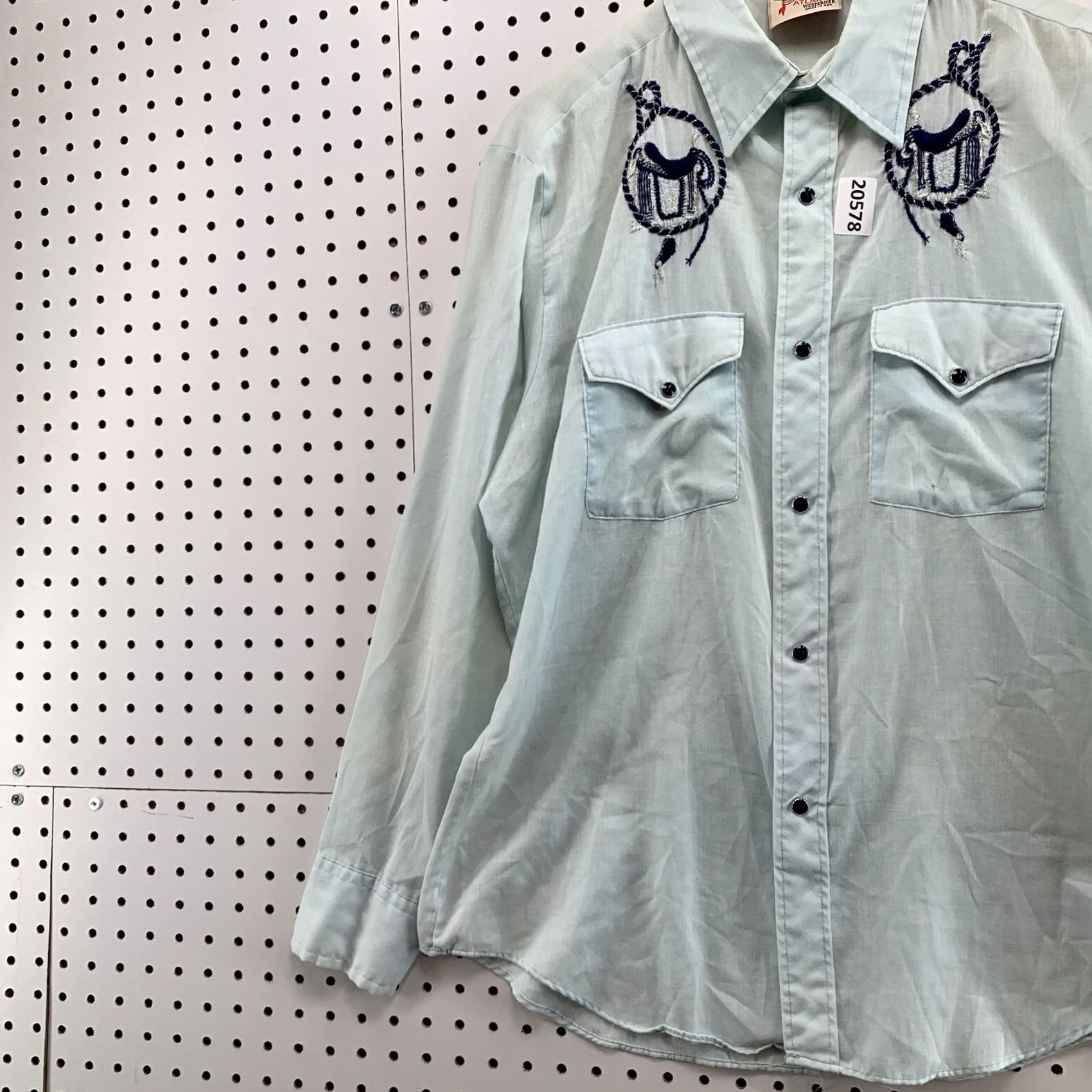 Vintage VINTAGE Cowboy Joe By Atlantic Mens Shirt Long Sleeve Pearl Snap Blue Large 23x30 Long Sleeve Pearl Snap Cowboy Western Mens Regular Shirt Blue 23x30 Size US L / EU 52-54 / 3 - 3 Thumbnail