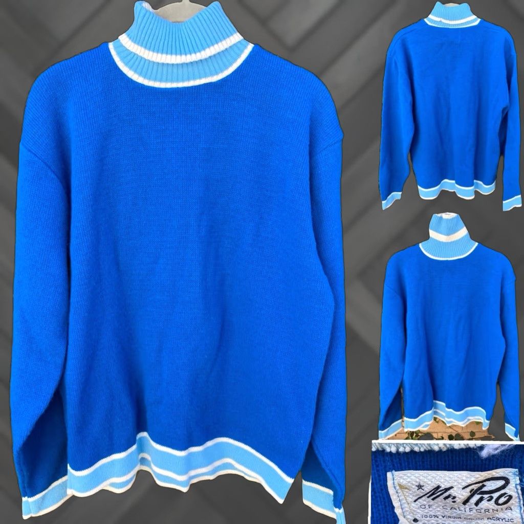 Vintage VINTAGE Mr Pro OF California Blue Acrylic Knit Sweater Turtleneck XL USA Made Size US XL / EU 56 / 4 - 1 Thumbnail