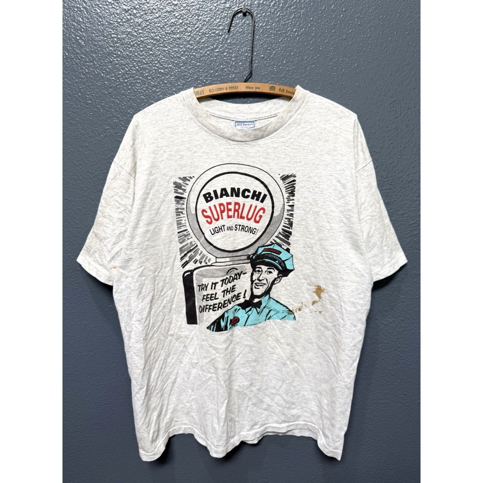 Vintage VINTAGE Allsport 90s Bianchi Superlug Bicycles Gray Tee Shirt XL Men Shirt Men's XL Gray 90s Size US XL / EU 56 / 4 - 3 Thumbnail