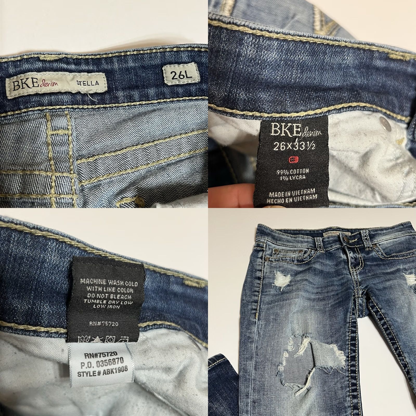BKE BKE Stella Bootcut Jeans Blue Low Rise Denim 30 Inseam 32 Distressed Regular Rise Stretch 5-Pocket Womens Jeans Size 30" / US 8 / IT 44 - 8 Thumbnail