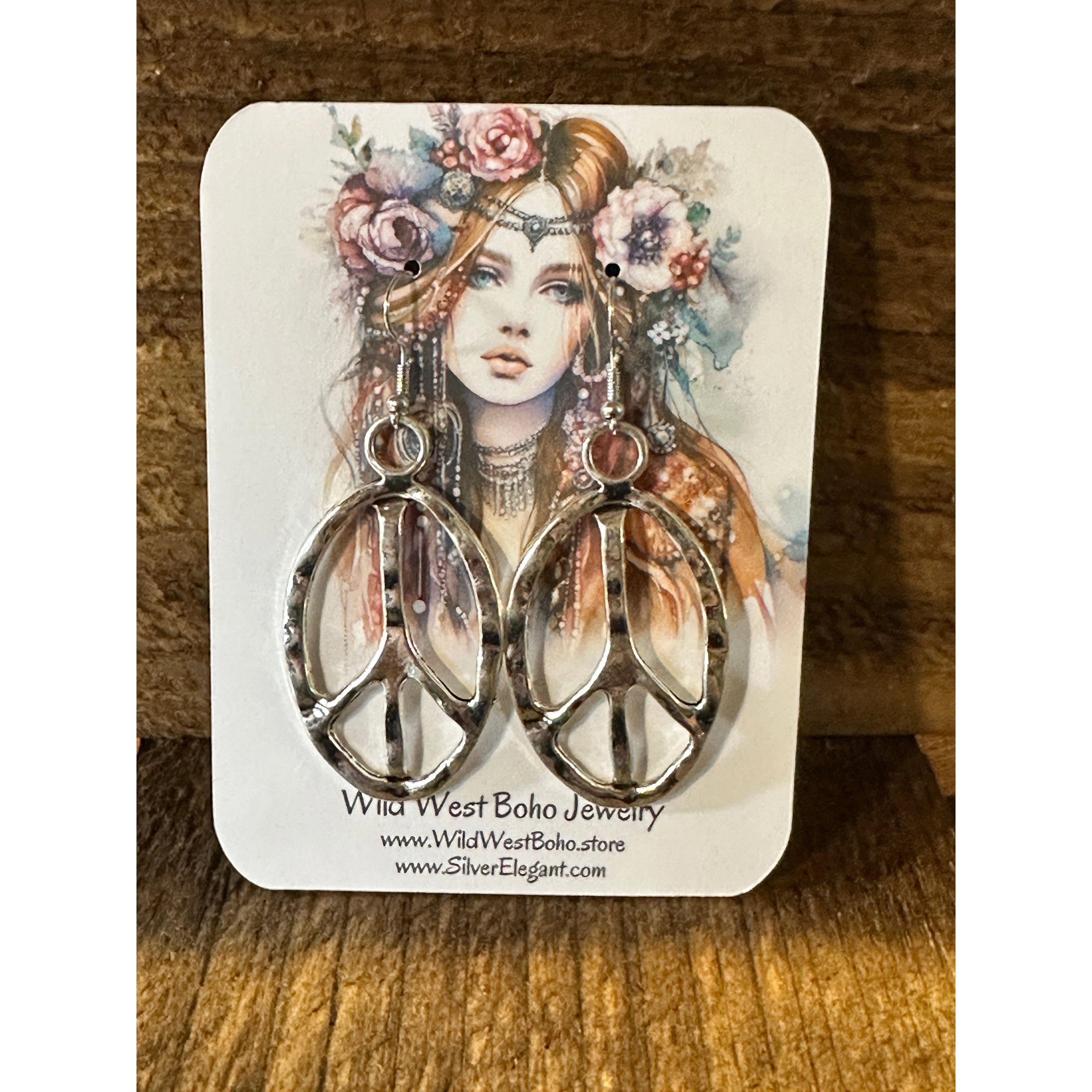 Other Boho Vintage Hippie Peace Sign Dangle Wire Earrings, Silver Size ONE SIZE - 8 Thumbnail