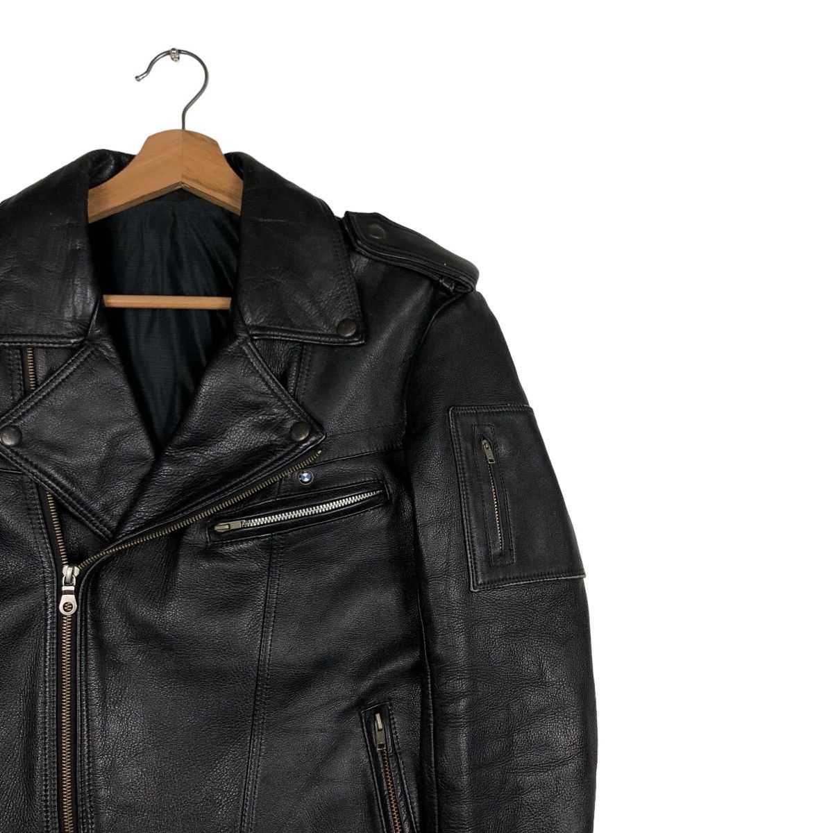 Japanese Brand 🔥VINTAGE LEATHER JACKET BIKER DOUBLE COLLAR ISSEY MIYAKE Size US M / EU 48-50 / 2 - 8 Thumbnail