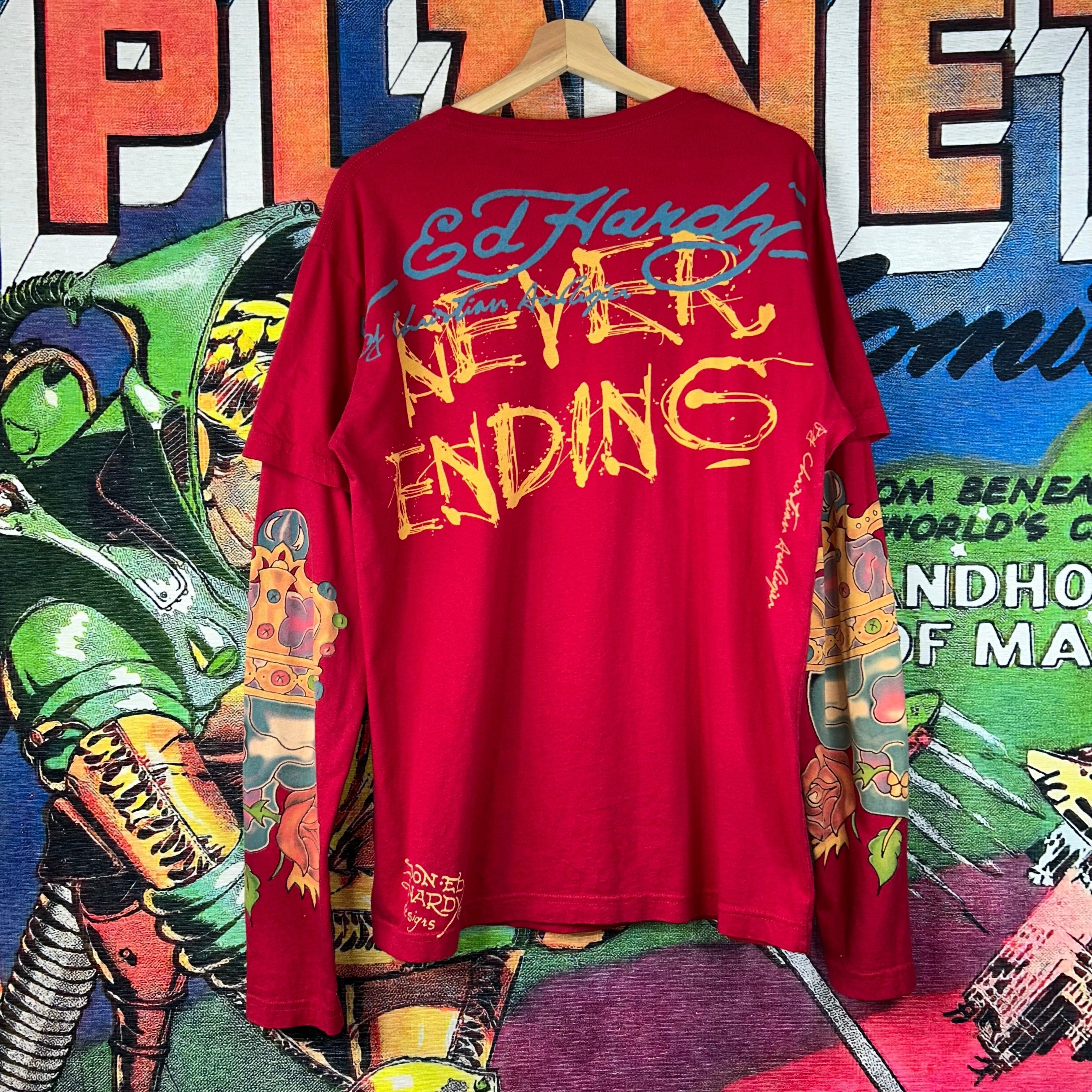 Christian Audigier × Ed Hardy Y2K Christian Audigier Ed Hardy Rhinestone L/S Graphic Tee Size US L / EU 52-54 / 3 - 2 Thumbnail