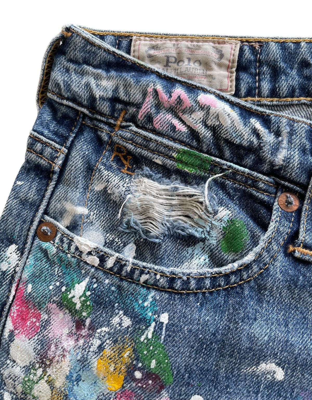 Polo Ralph Lauren Polo RL Paint Splatter Distressed Astor Slim Boyfriend Denim Size 28" / US 6 / IT 42 - 10 Thumbnail