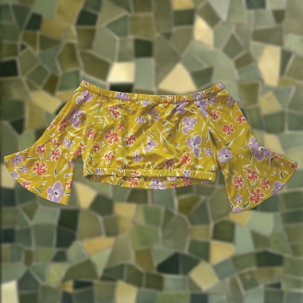BCBGeneration BCBG Generation Yellow Pink Purple Floral Off Shoulder Crop Blouse Women Large Size L / US 10 / IT 46 - 1 Thumbnail