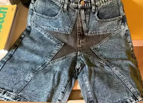 VIBE Men Patchwork Oversized Hip Hop Blue Jeans Short Size US 33 - 3 Thumbnail