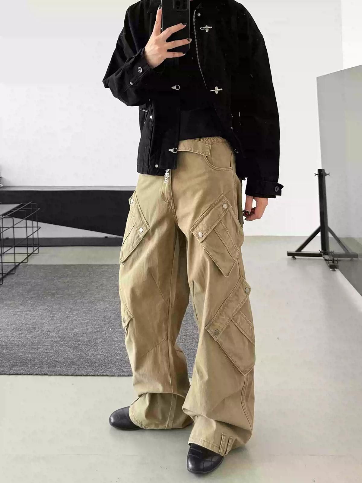 Japanese Brand Wide Leg Cargo Pants, Baggy Utility Pants Size US 32 / EU 48 - 4 Thumbnail