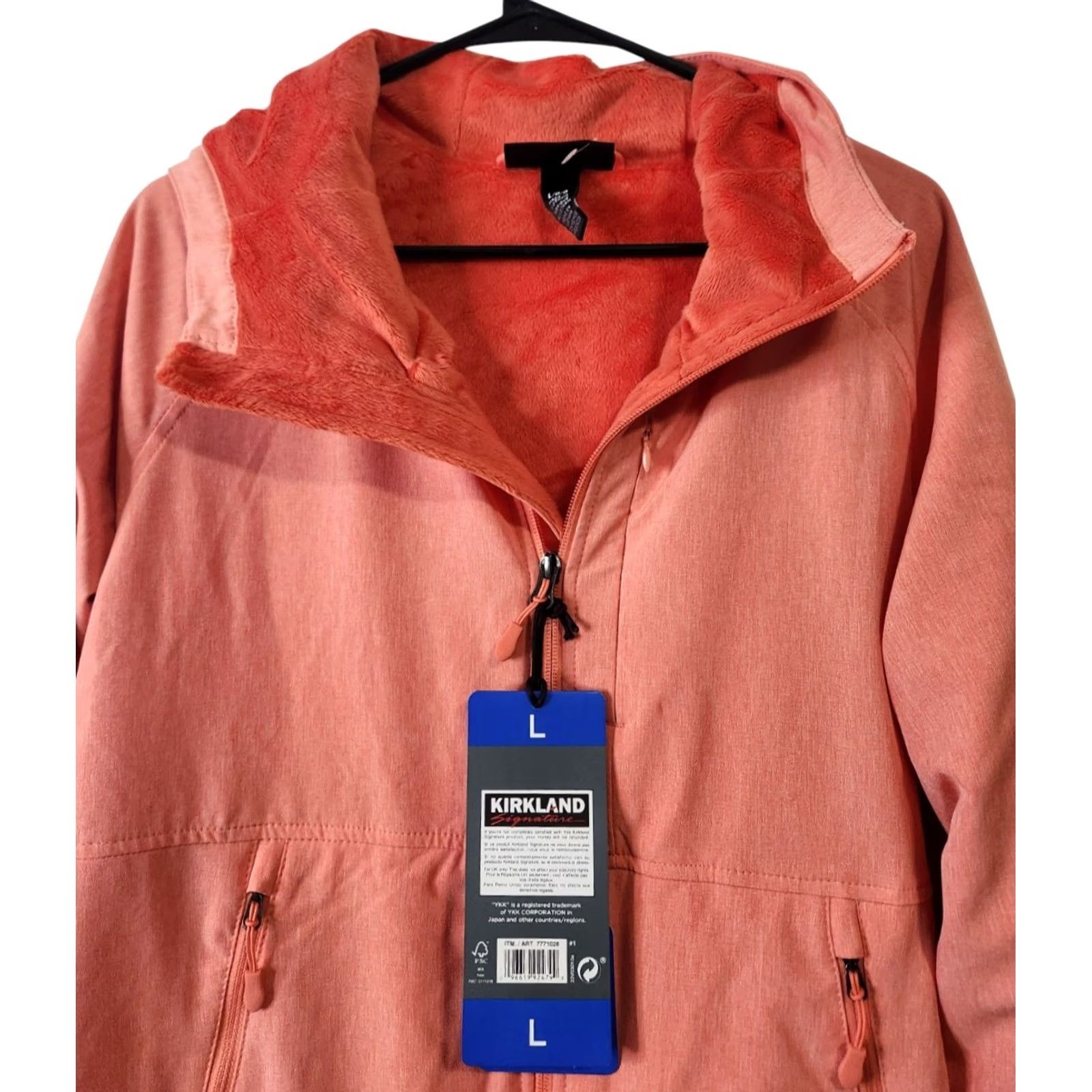 Vintage Kirkland Womens Jacket - Softshell Hooded Full Zip - L - Orange Coral - 93% Polyester 7% Elastane - Regular - Womens - Solid Pattern Size L / US 10 / IT 46 - 3 Thumbnail