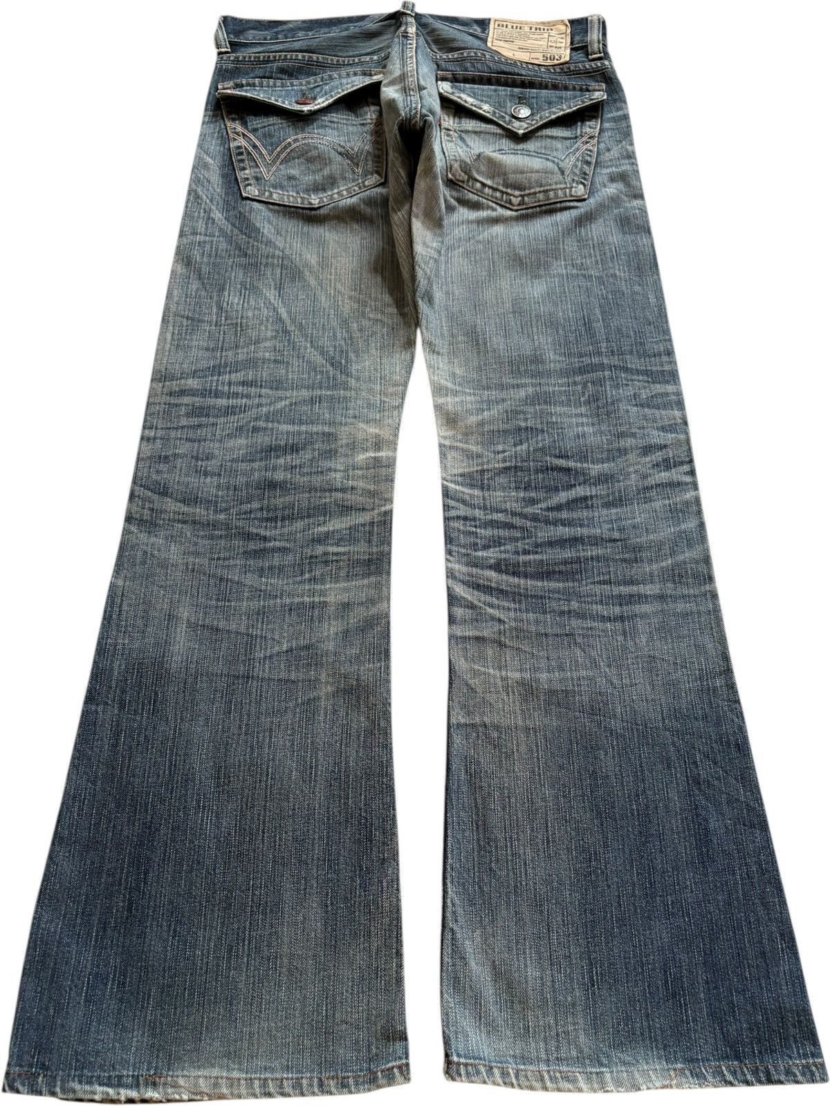 Edwin Vintage Edwin Blue Trip Faded Mud Wash Distress Flare Jeans Size US 34 / EU 50 - 2 Thumbnail