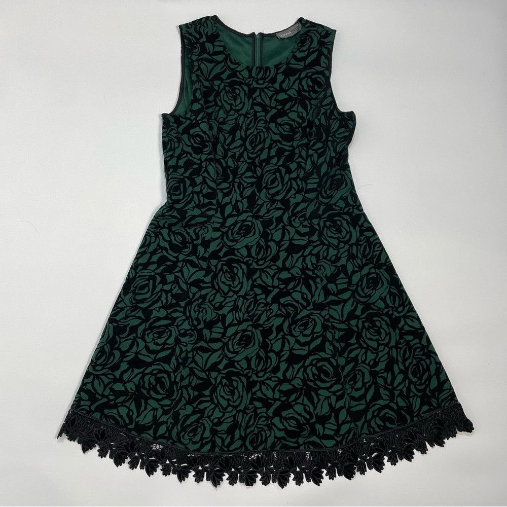 Other Donna Ricco Green Floral Lace - Trimmed Flocked Scuba Dress Size XL / US 12-14 / IT 48-50 - 5 Thumbnail