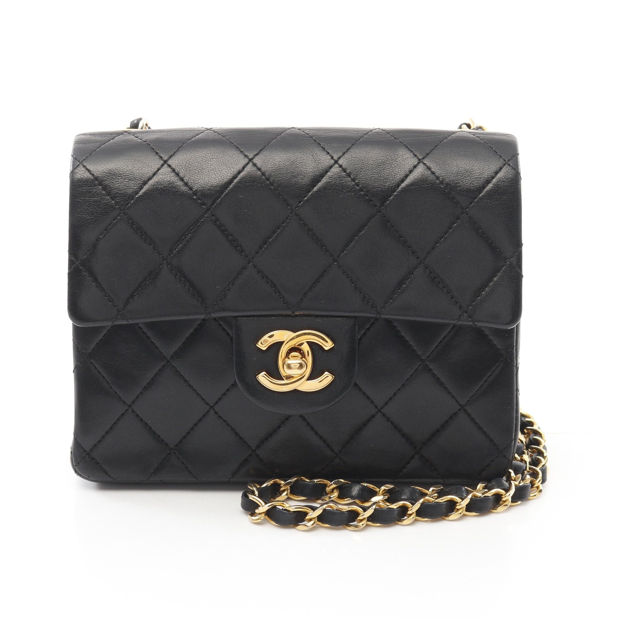 Chanel Mini Matelasse Chain Shoulder Bag Lambskin Black Gold Hardware, Women's