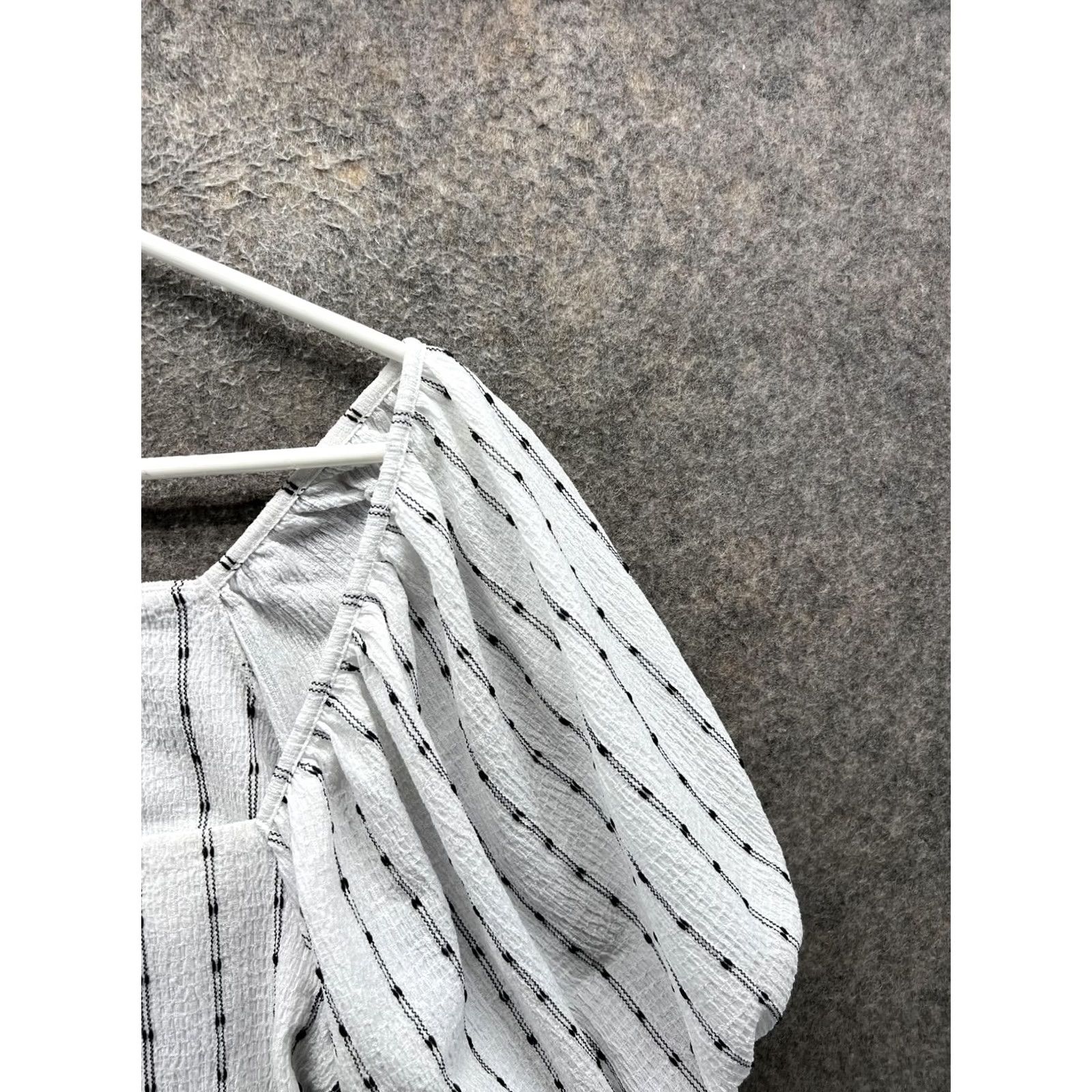 Madewell Madewell Blouse Womens Medium White Stripe Square Neck Puff Sleeve Peplum Top Size M / US 6-8 / IT 42-44 - 7 Thumbnail