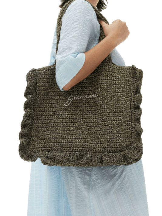 Ganni Ganni Cotton Crochet Frill Tote / Black Size ONE SIZE - 2 Thumbnail