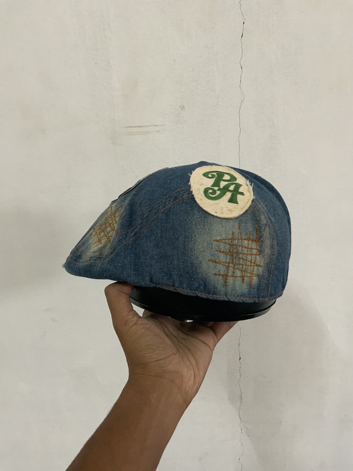 Japanese Brand Brewster Academy Distressed Sashiko Boro Denim Flat Hat Size ONE SIZE - 3 Thumbnail