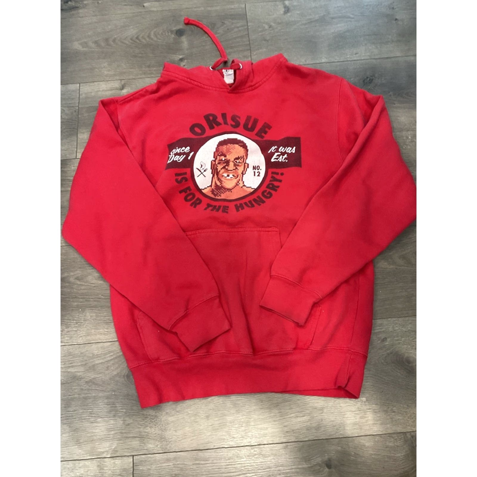 Vintage Orisue Is For The Hungry Mike Tyson Hoodie Size M Mens Pullover Graphic Print Red USA Sweatshirt Cotton Fleece All Seasons Size US M / EU 48-50 / 2 - 2 Thumbnail