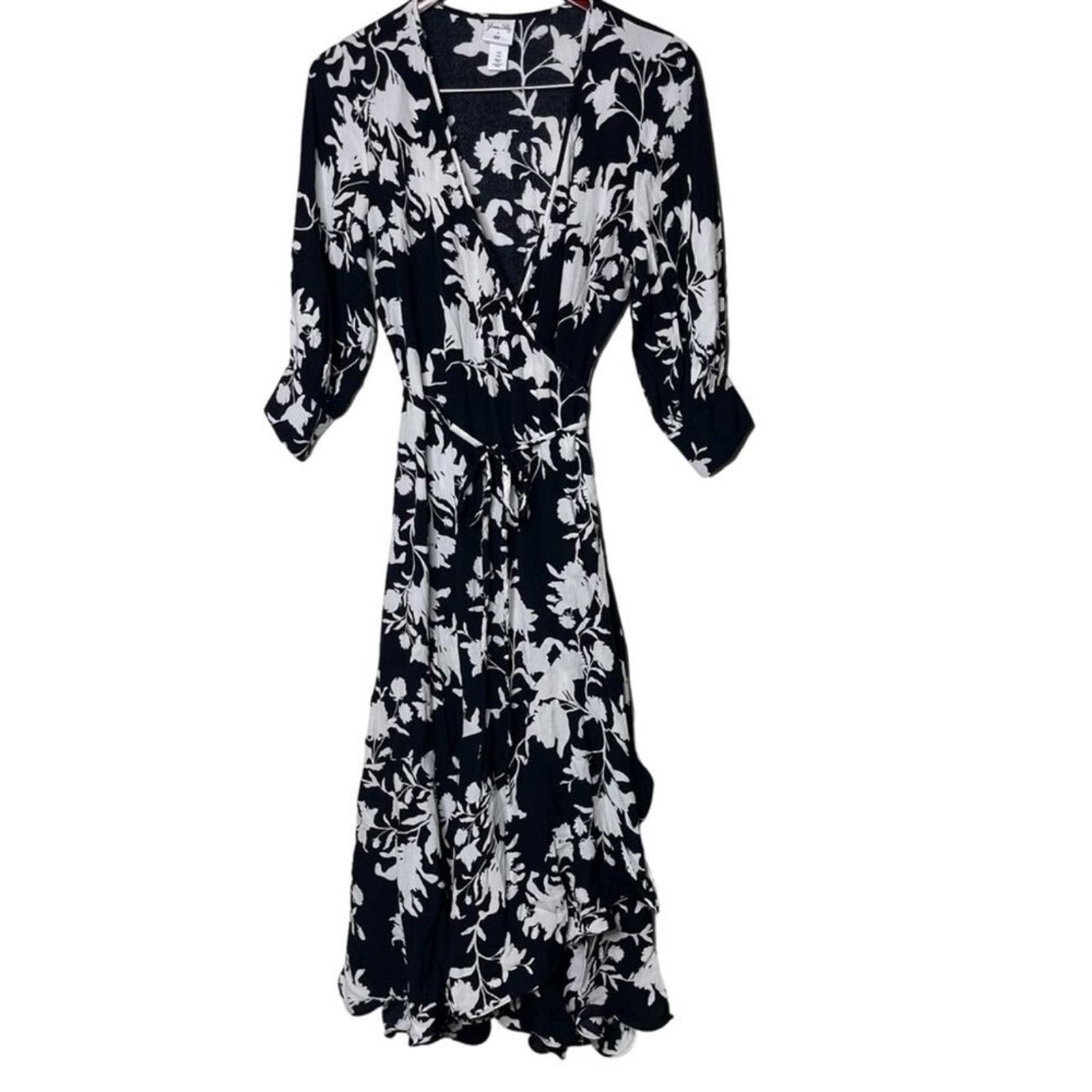 Other JOHANNA ORTIZ H&M BLACK & WHITE ORCHID FLORAL WRAP DRESS Size XL / US 12-14 / IT 48-50 - 2 Thumbnail
