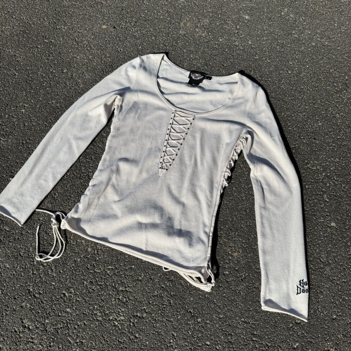 Harley Davidson Vintage Harley Davisdon Lace up Longsleeve 90s Beige Size M / US 6-8 / IT 42-44 - 11 Thumbnail