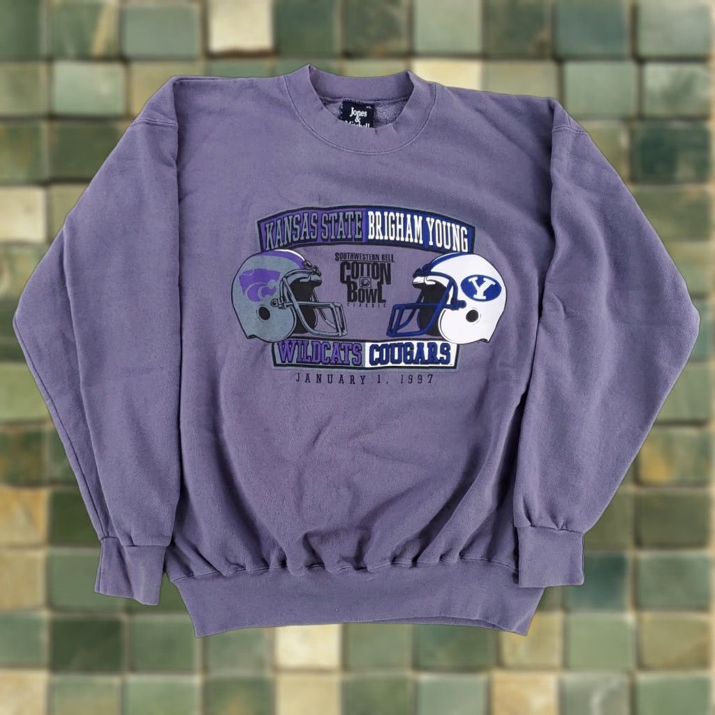 Vintage VINTAGE K-State Brigham Young 1997 Cotton Bowl Sweatshirt Purple Made USA Mens XL Size US XL / EU 56 / 4 - 1 Thumbnail