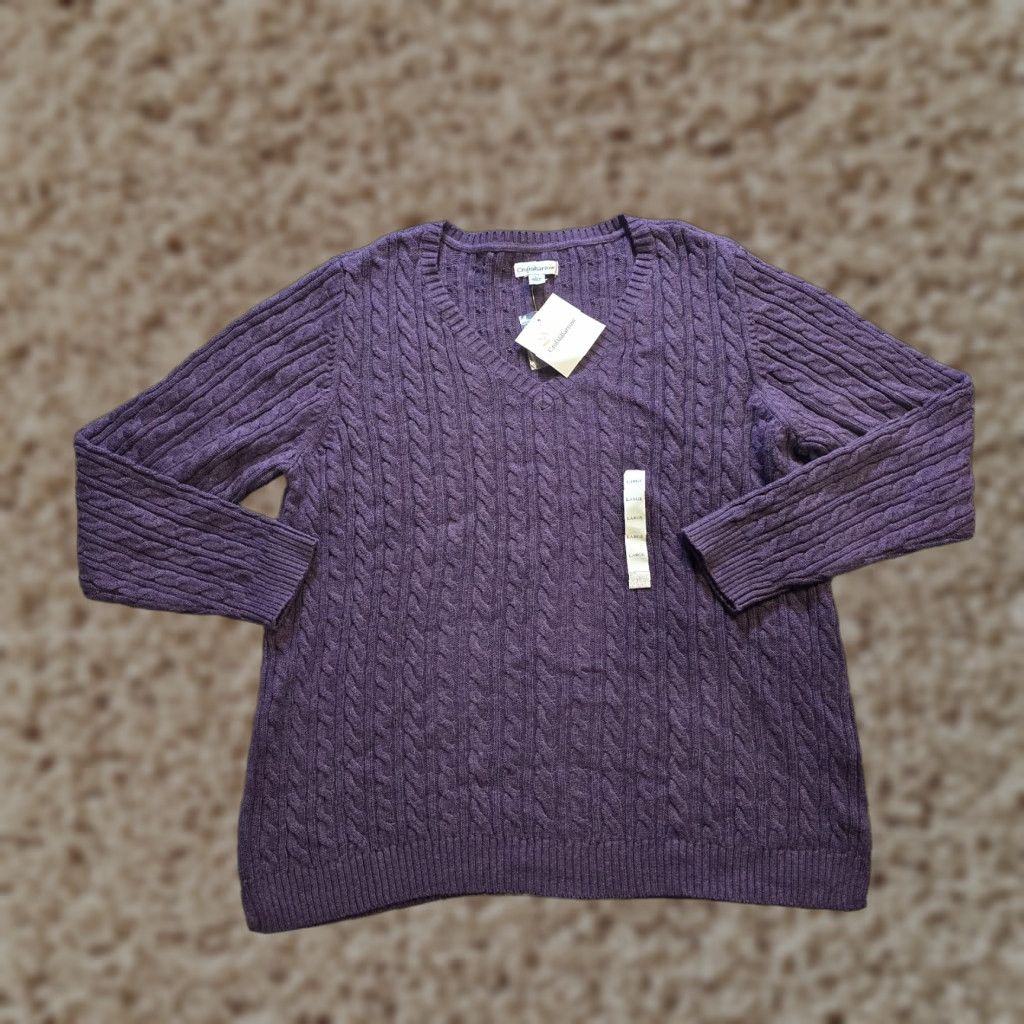 Croft & Barrow Croft Barrow Sweater Womens Size L Purple Cable-Knit Cotton Pullover Casual Winter Classic Womens (Regular) Size L / US 10 / IT 46 - 1 Thumbnail